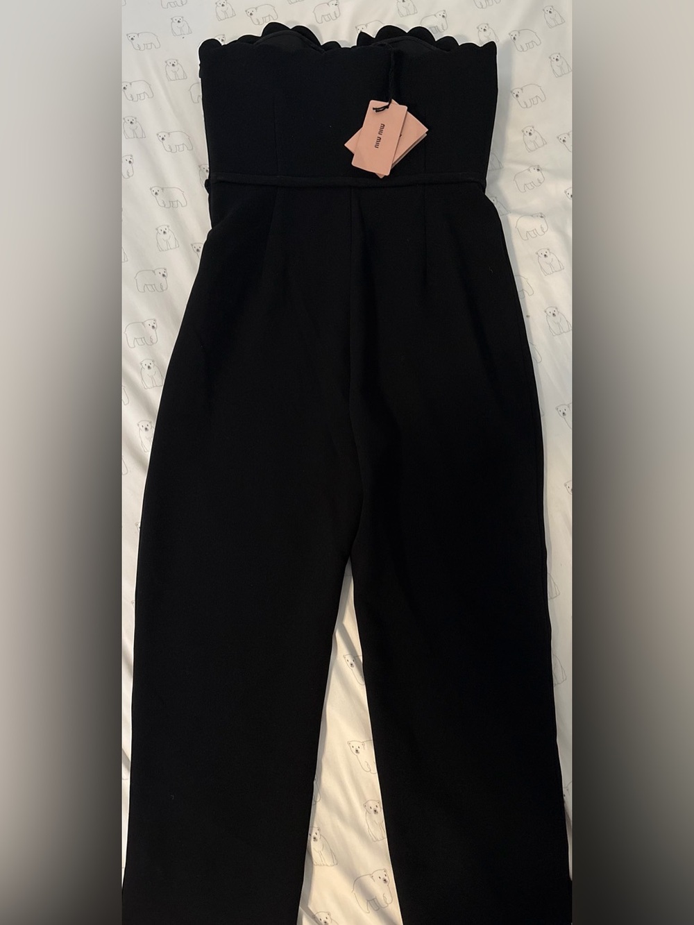 NWT Miu Miu Rare Luxury Black Cady Scallop-Trim Strapless Jumpsuit Size 38, US 2